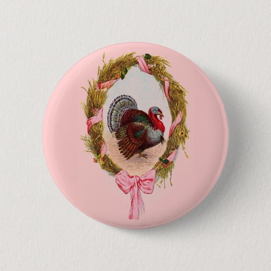 ヴィンテージ感謝祭トルコリース 缶バッジ (正面)