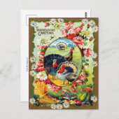 ヴィンテージ感謝祭トルコ収穫フローラ ポストカード (正面/裏面)