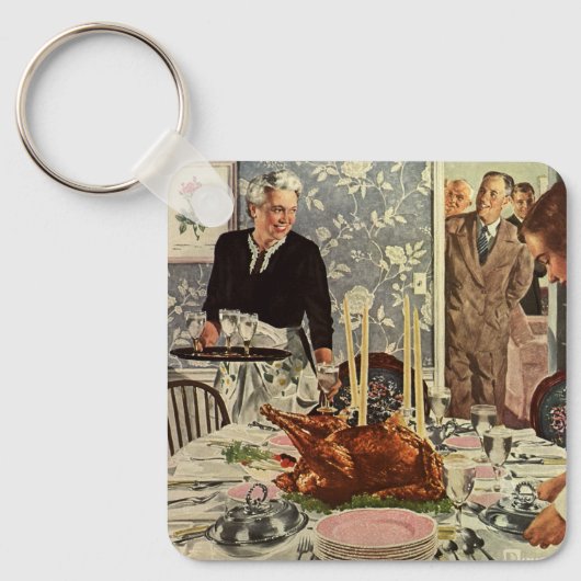 ヴィンテージ感謝祭トルコ家族との夕食 キーホルダー (正面)