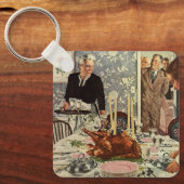 ヴィンテージ感謝祭トルコ家族との夕食 キーホルダー (正面)