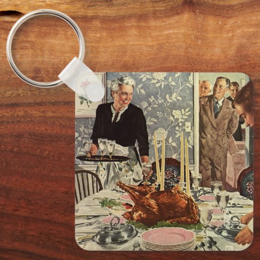 ヴィンテージ感謝祭トルコ家族との夕食 キーホルダー (正面)