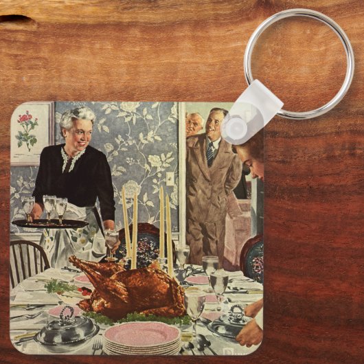 ヴィンテージ感謝祭トルコ家族との夕食 キーホルダー (裏面)