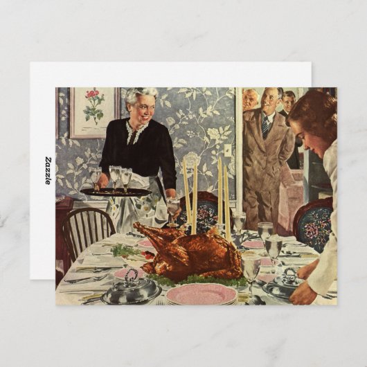 ヴィンテージ感謝祭トルコ家族との夕食 シーズンカード (正面/裏面)