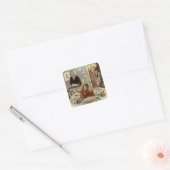 ヴィンテージ感謝祭トルコ家族との夕食 スクエアシール (封筒)