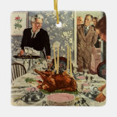 ヴィンテージ感謝祭トルコ家族との夕食 セラミックオーナメント (正面)