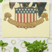ヴィンテージ感謝祭トルコ、イーグル、アメリカ国旗 キッチンタオル (折り畳み)