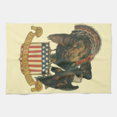 ヴィンテージ感謝祭トルコ、イーグル、アメリカ国旗 キッチンタオル (横)
