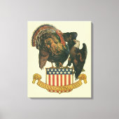 ヴィンテージ感謝祭トルコ、イーグル、アメリカ国旗 キャンバスプリント (正面)