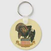 ヴィンテージ感謝祭トルコ、イーグル、アメリカ国旗 キーホルダー (正面)