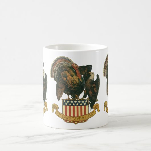 ヴィンテージ感謝祭トルコ、イーグル、アメリカ国旗 コーヒーマグカップ (中央)
