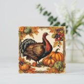 ヴィンテージ感謝祭トルコ、フルーツとカボチャ カード (スタンド正面)
