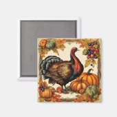 ヴィンテージ感謝祭トルコ、フルーツとカボチャ マグネット (正面/裏面)