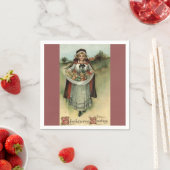 ヴィンテージ感謝祭ピルグリムウーマン紙ナプキンス スタンダードカクテルナプキン (インサイチュ)