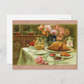 ヴィンテージ感謝祭ファミリーターキーディナー ポストカード (正面/裏面)