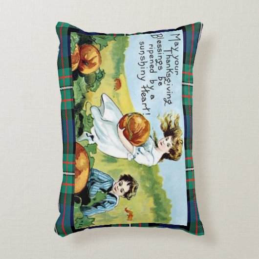 ヴィンテージ感謝祭ファーガソン氏タータンチェック枕 アクセントクッション (正面(垂直))