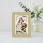 ヴィンテージ感謝祭メニューとガールポストカード ポストカード (スタンド正面)