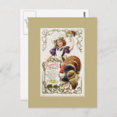 ヴィンテージ感謝祭メニューとガールポストカード ポストカード (正面/裏面)