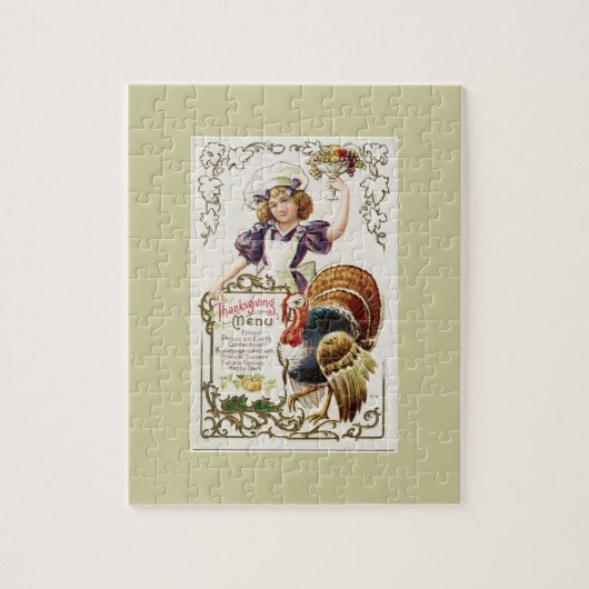 ヴィンテージ感謝祭メニューと女の子 ジグソーパズル (縦)