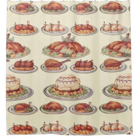 ヴィンテージ感謝祭メニュートルコ伝統的料理 シャワーカーテン (正面)