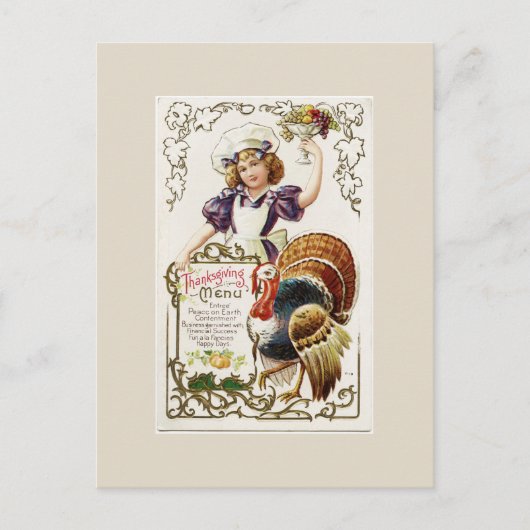 ヴィンテージ感謝祭メニュー葉書 ポストカード (正面)