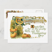 ヴィンテージ感謝祭賛美とカボチャ シーズンポストカード (正面/裏面)
