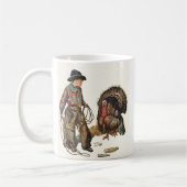 ヴィンテージ感謝祭、カウボーイがトルコをキャッチ コーヒーマグカップ (左)