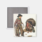ヴィンテージ感謝祭、カウボーイがトルコをキャッチ マグネット (正面/裏面)