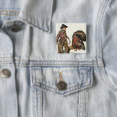 ヴィンテージ感謝祭、カウボーイがトルコをキャッチ 缶バッジ (インサイチュ)