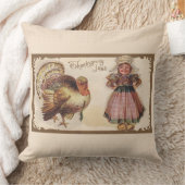 ヴィンテージ感謝祭，トルコ，ピルグリムガール クッション (ブランケット)