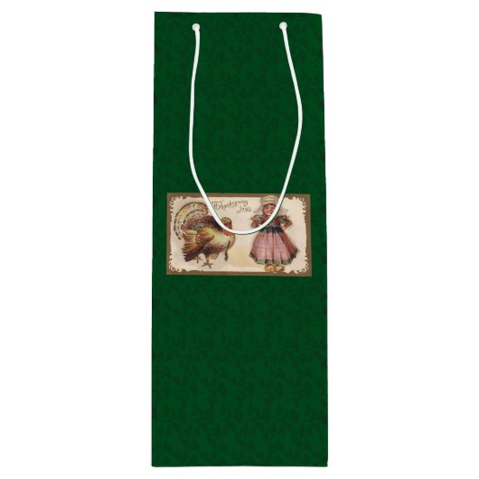 ヴィンテージ感謝祭，トルコ，ピルグリムガール ワインギフトバッグ (正面)