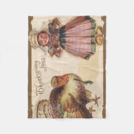 ヴィンテージ感謝祭,トルコ,巡礼少女 フリースブランケット