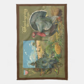 ヴィンテージ感謝祭、トルコon the Farm キッチンタオル (縦)