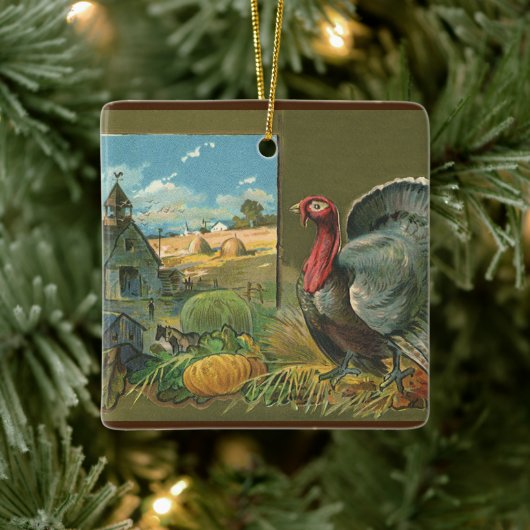 ヴィンテージ感謝祭、トルコon the Farm セラミックオーナメント (ツリー)