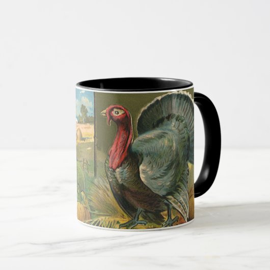 ヴィンテージ感謝祭、トルコon the Farm マグカップ (正面右)