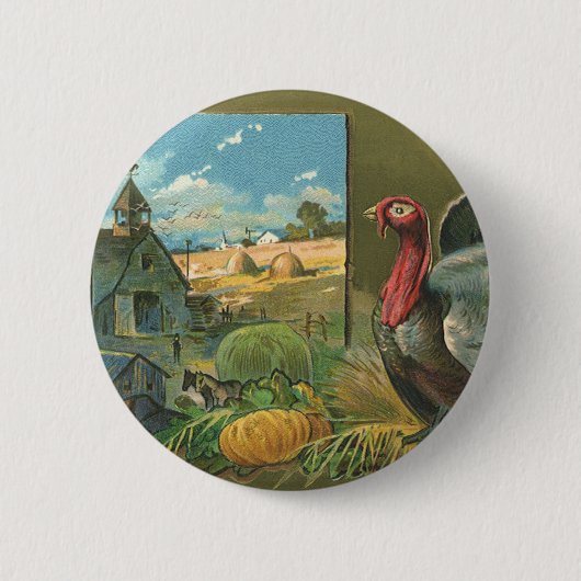 ヴィンテージ感謝祭、トルコon the Farm 缶バッジ (正面)