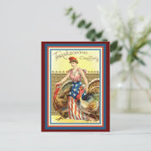 ヴィンテージ感謝祭、レディ・コロンビア&ターキーズ・コピー ポストカード (スタンド正面)