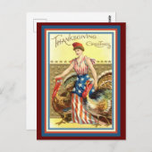 ヴィンテージ感謝祭、レディ・コロンビア&ターキーズ・コピー ポストカード (正面/裏面)