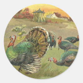 ヴィンテージ感謝祭（七面鳥と巡礼者） ラウンドシール