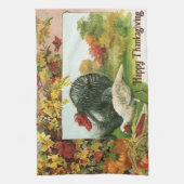 ヴィンテージ感謝祭、野生の七面鳥の秋の色 キッチンタオル (縦)