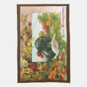 ヴィンテージ感謝祭、野生の七面鳥の秋の色 キッチンタオル (縦)