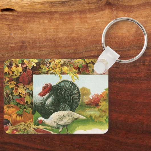 ヴィンテージ感謝祭、野生の七面鳥の秋の色 キーホルダー (正面)