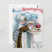 ヴィンテージ感謝祭Pilgrim Girl Ba ポストカード (正面/裏面)