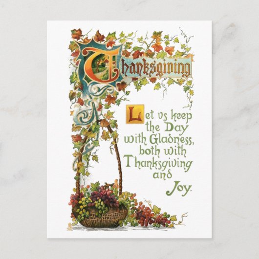 ヴィンテージ感謝詩と秋の葉 シーズンポストカード (正面)