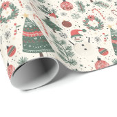 ヴィンテージ懐かしいクリスマスパターン ラッピングペーパー (ロールコーナー)