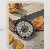 ヴィンテージ懐中時計バラフローラスクラップブック紙 (正面/裏面)