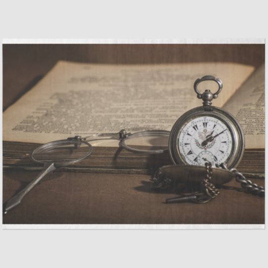 ヴィンテージ懐中時計ブック20x30デコパージュ 薄葉紙 (正面)