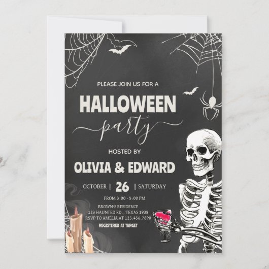 ヴィンテージ成人ゴシックスカルハローウィンパーティ 招待状 (正面)