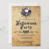 ヴィンテージ成人ハローウィンパーティフローラスカル 招待状 (正面)