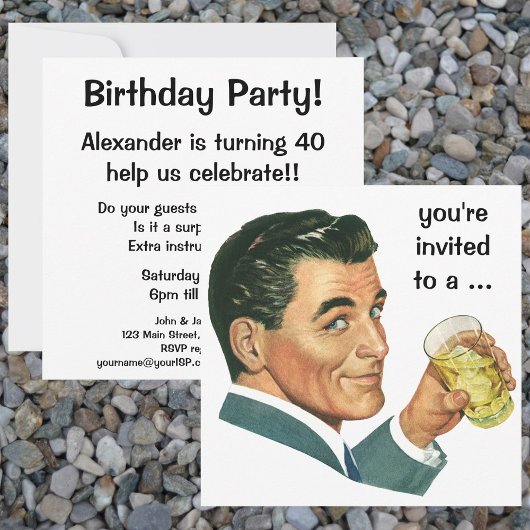 ヴィンテージ成人男子バースデーパーティーへの招待 招待状