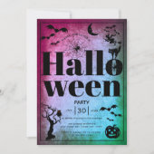 ヴィンテージ成虫ハローウィンパーティ紫ティール（緑がかった色） 招待状 (正面)